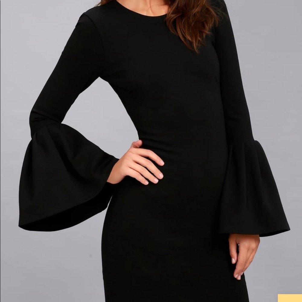 Lulus Double Flair Black Long Sleeve Bodycon Dress